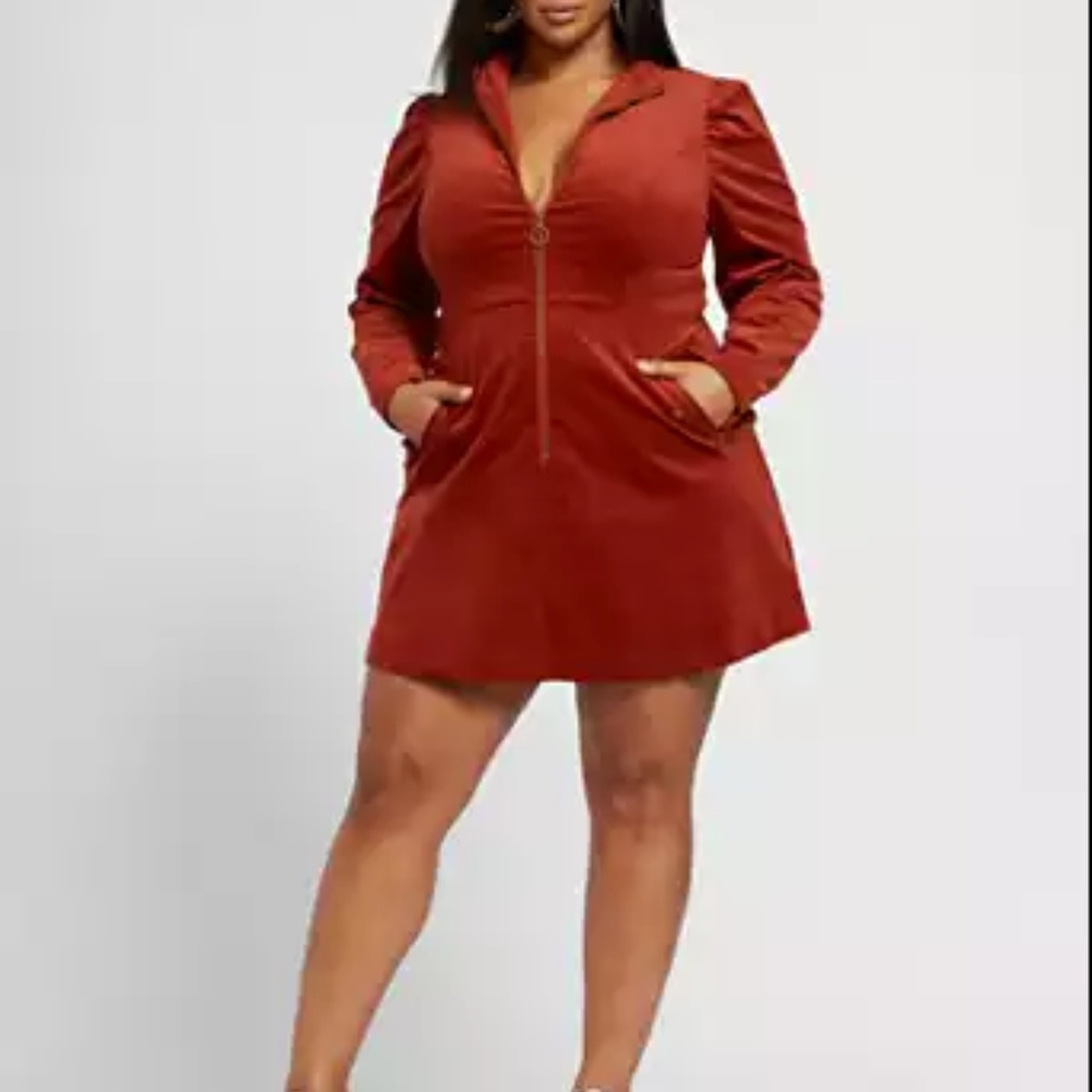 Fashion to Figure Rust Red Asymmetrical Zip-Front Mini Dress